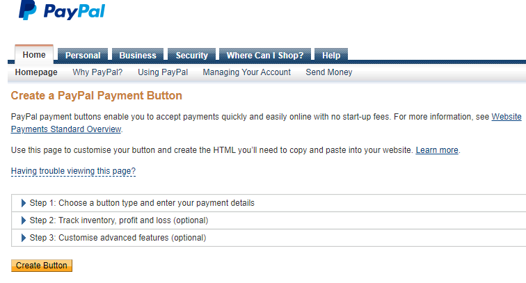 PayPal create button