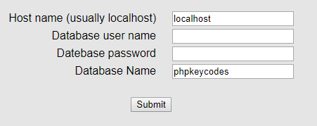 PHP-KeyCodes Installation screen - Script for License Key Codes